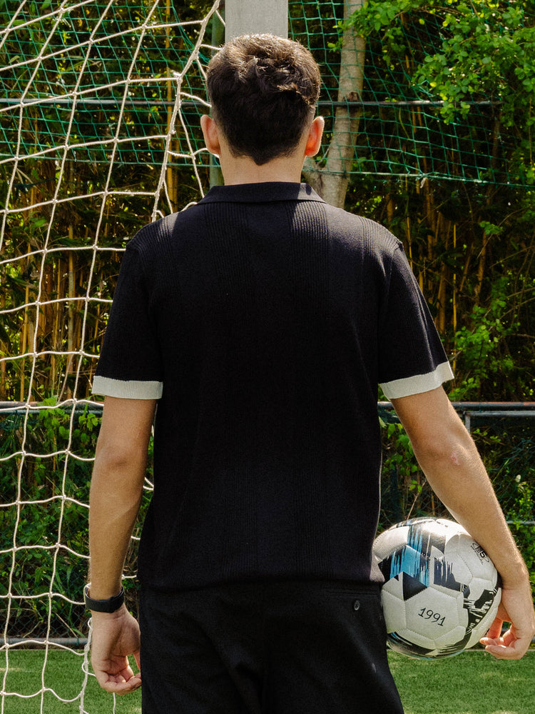 Black Cotton Knit Polo