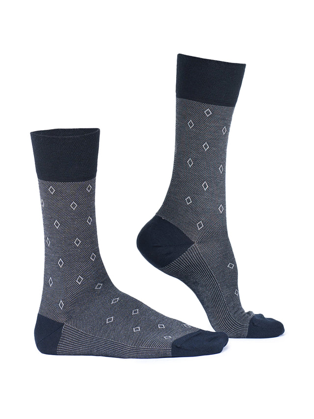 Diamond Pattern Mercerized Cotton Blend Crew Socks