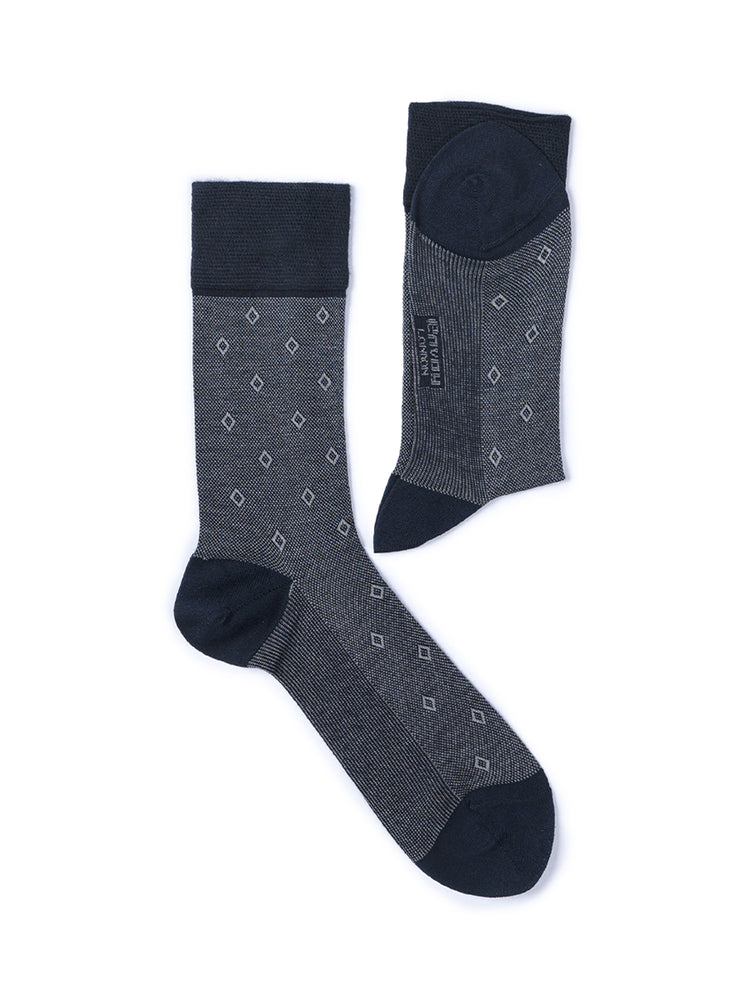Diamond Pattern Mercerized Cotton Blend Crew Socks