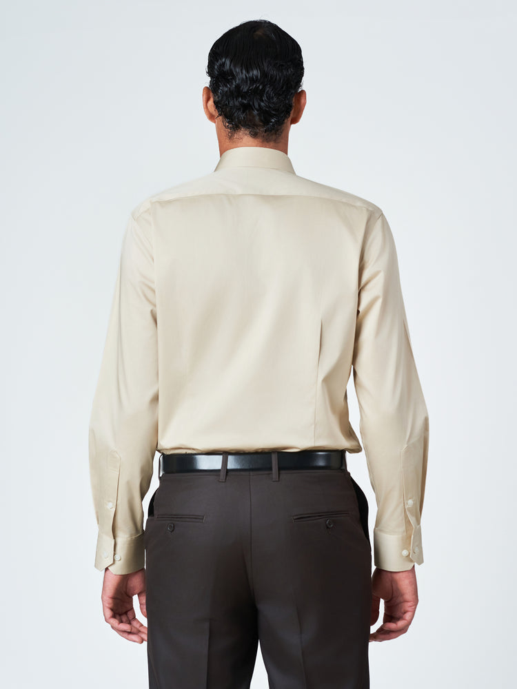 Light Beige Formal Cotton Lycra Long Sleeve Shirt