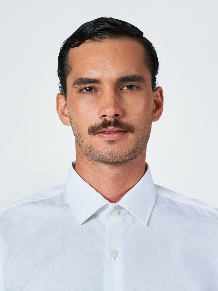 White Floral Ceremonial Long Sleeve Shirt