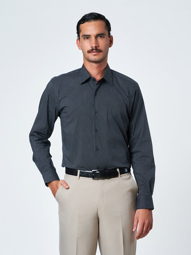 Black Checked Long Sleeve Party Shirt