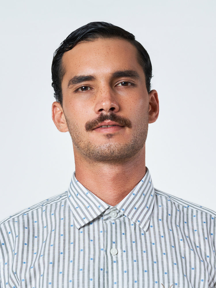 Grey Striped Long Sleeve Linen Shirt