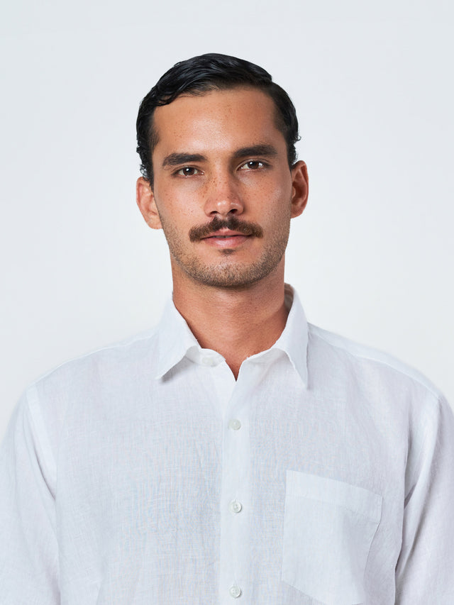 White Short Sleeve Linen Plain Shirt