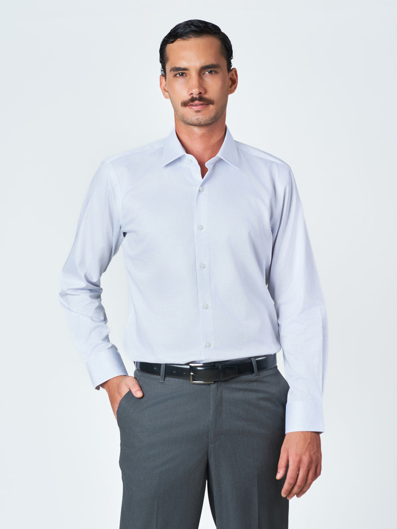 Grey Check Formal Long Sleeve Shirt