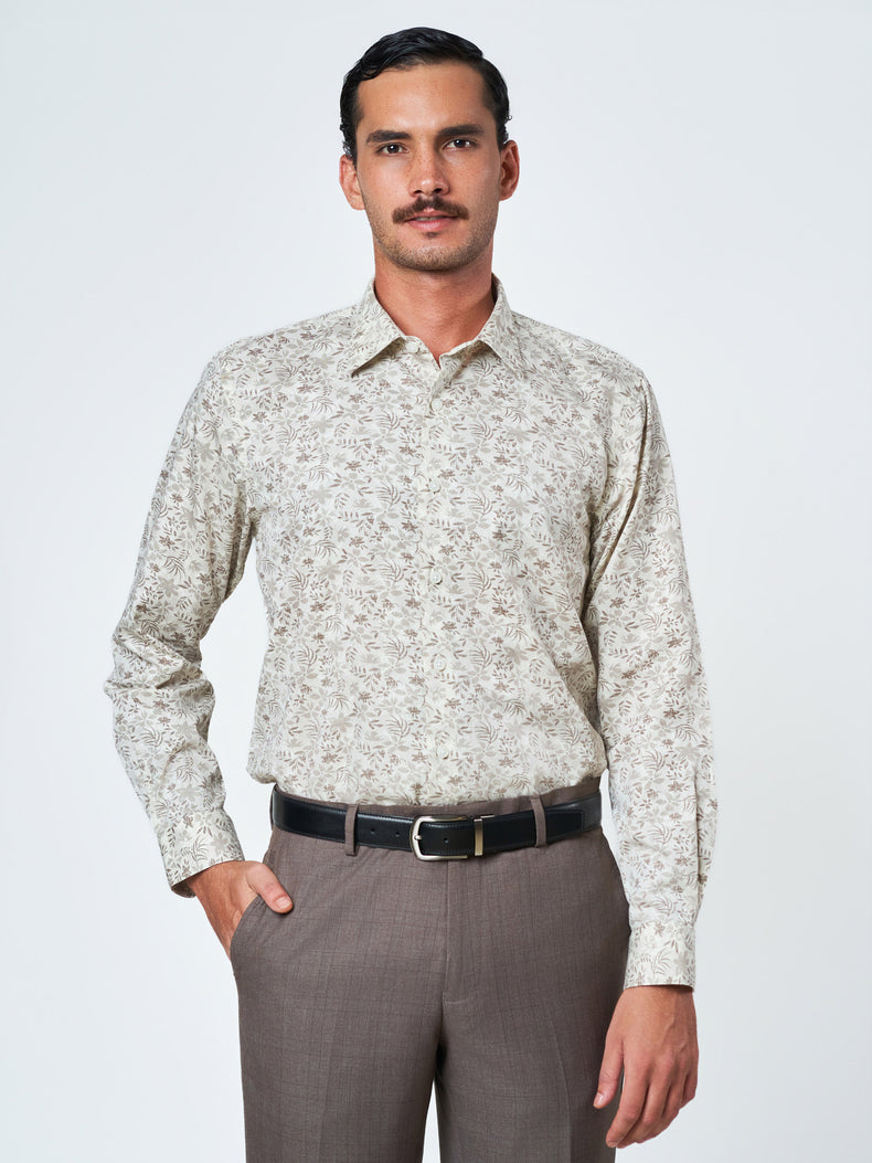 Light Brown Printed Long Sleeve Casual Shirt