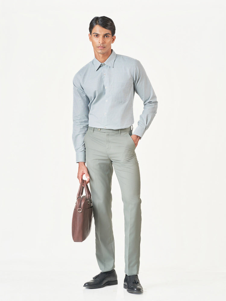 Green Check Cotton Blend Slim Fit Shirt