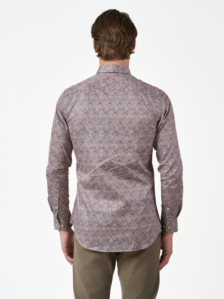 Ash Arabesque Slim Fit Print Party Cotton Shirt