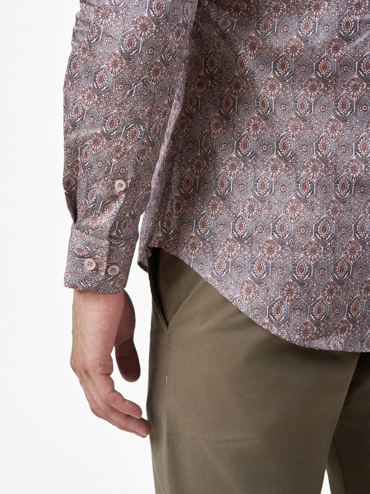 Ash Arabesque Slim Fit Print Party Cotton Shirt