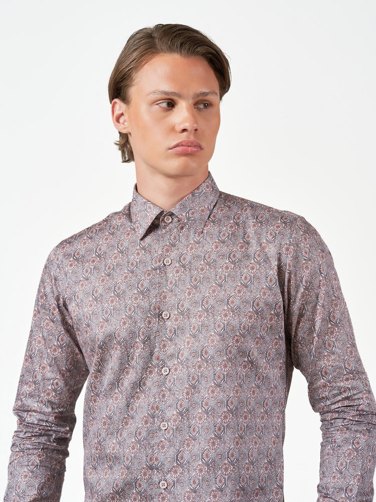 Ash Arabesque Slim Fit Print Party Cotton Shirt