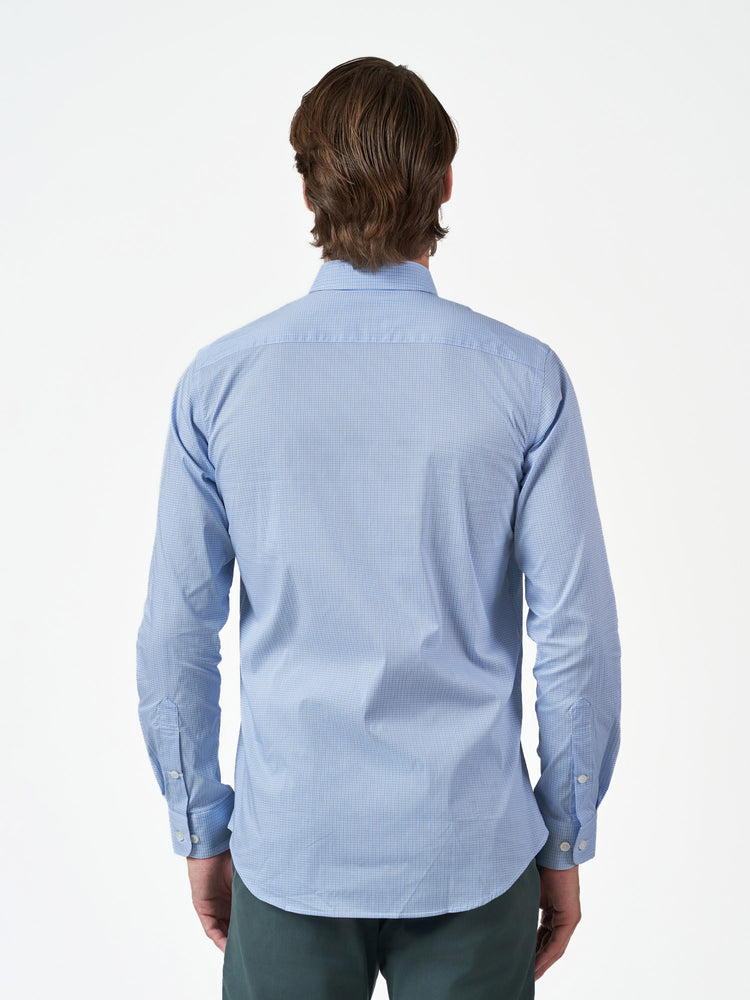 Blue Check Casual Long Sleeve Cotton Blend Shirt