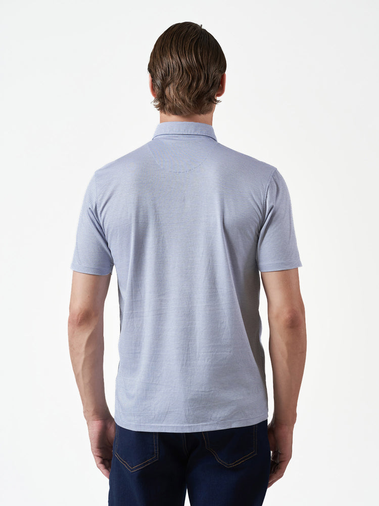 Blue Striped Cotton Stretch Short Sleeve T-Shirt