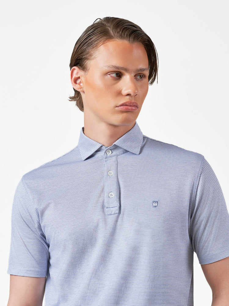 Blue Striped Cotton Stretch Short Sleeve T-Shirt