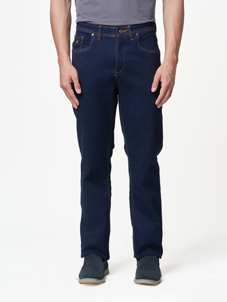 Dark Blue Faded Stretch Cotton Blend Jeans