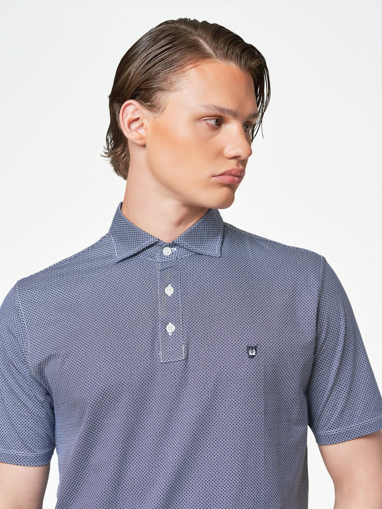Dark Blue Floral Cotton Elastane Short Sleeve T-Shirt