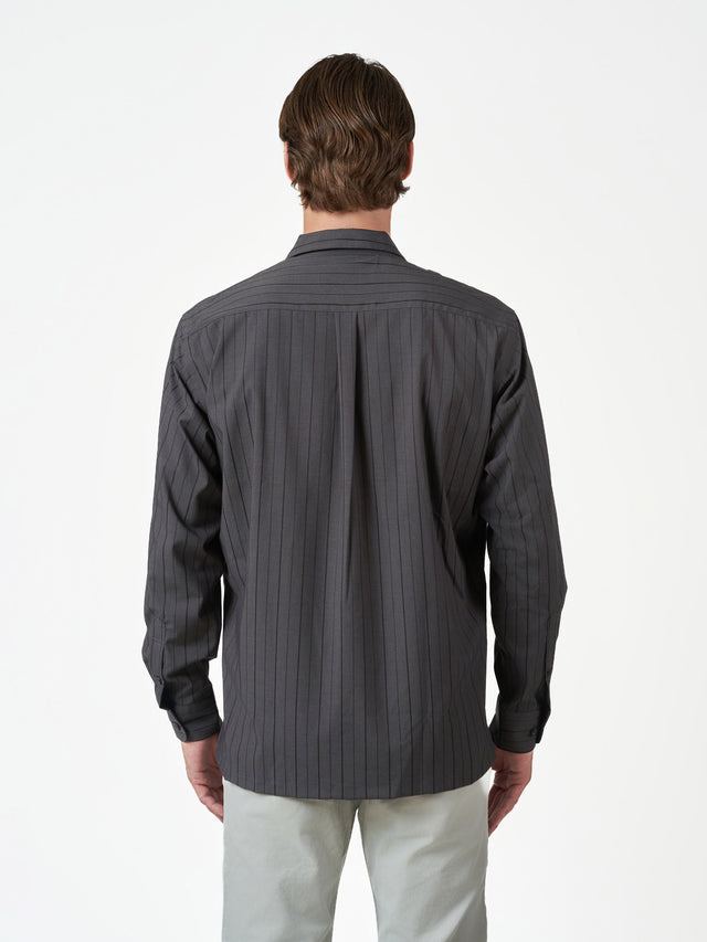 Dark Grey Pencil Stripe Casual Long Sleeve Shirt Regular Fit