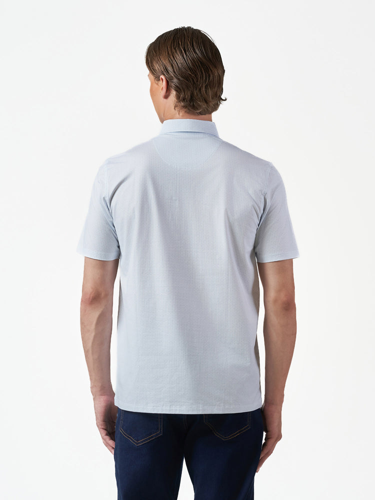 Light Blue Printed Cotton Stretch Short Sleeve T-Shirt
