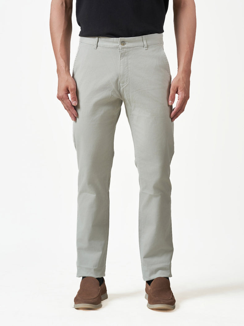 Casual Light Grey Cotton Stretch Slim Fit Chinos