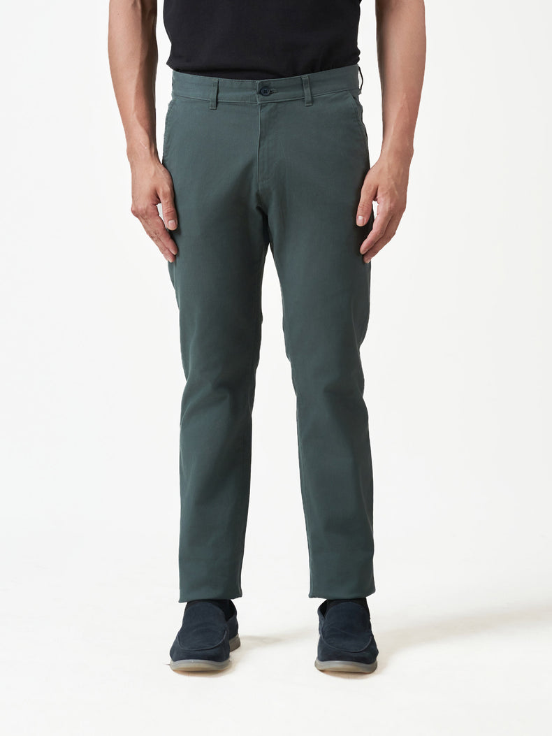 Casual Dark Green Cotton Stretch Slim Fit Chinos