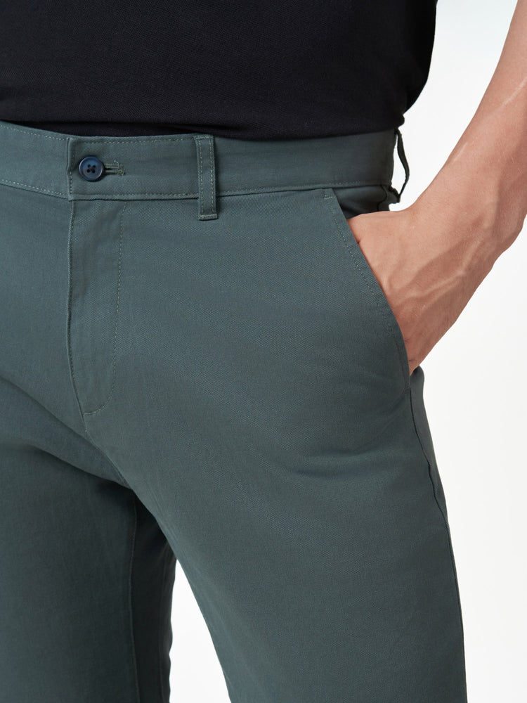 Casual Dark Green Cotton Stretch Slim Fit Chinos