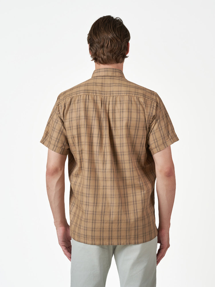 Brown Check Casual Regular Fit Cotton Short Sleeve Shirt