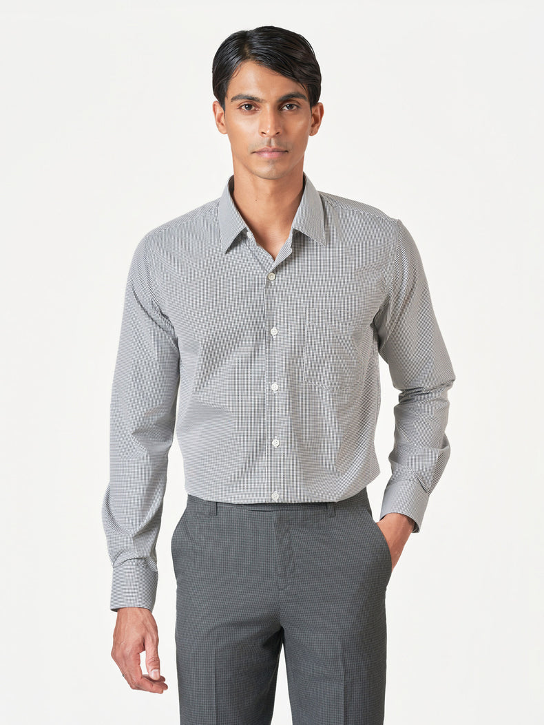 Black Check Formal Poly Cotton Blend Long Sleeve Shirt