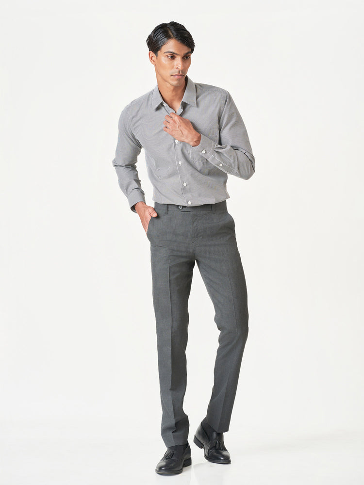 Black Check Formal Poly Cotton Blend Long Sleeve Shirt
