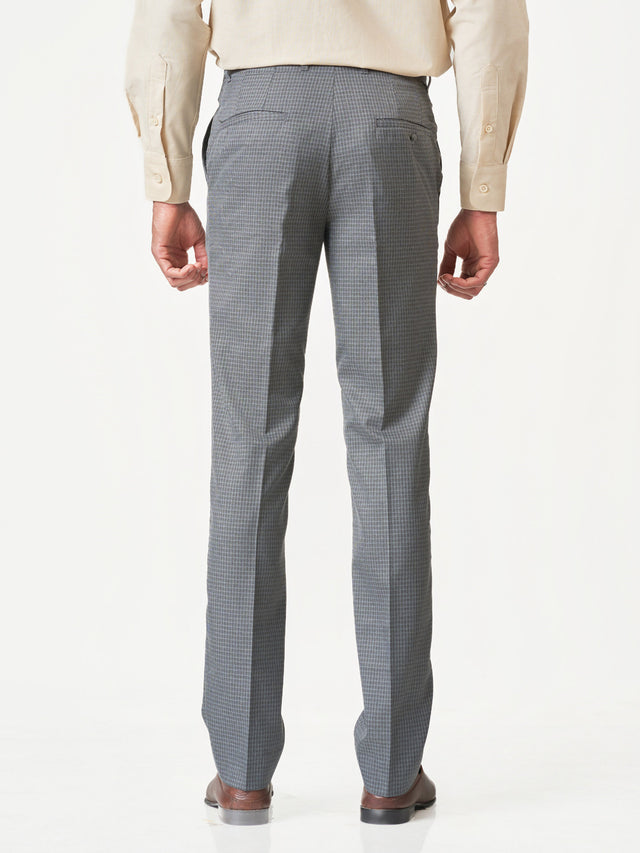 Charcoal Grey Checked Slim Fit Formal Trousers