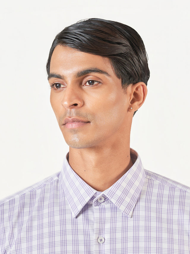 Light Purple Check Formal Cotton Lycra Long Sleeve Shirt