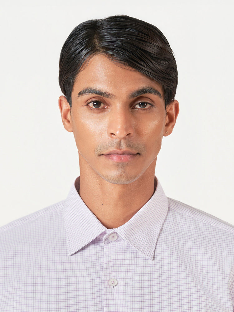 Pink Check Formal Cotton Tencel Blend Long Sleeve Shirt