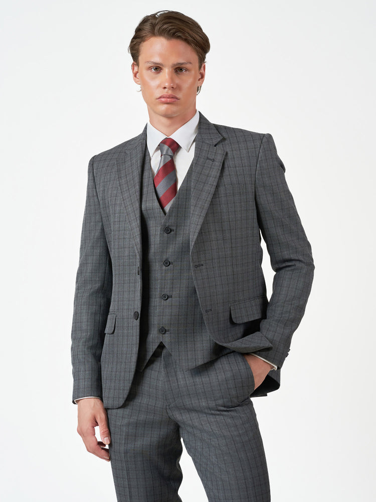 Charcoal Grey Check 3-Piece Slim Fit Suit