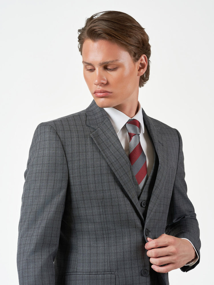 Charcoal Grey Check 3-Piece Slim Fit Suit