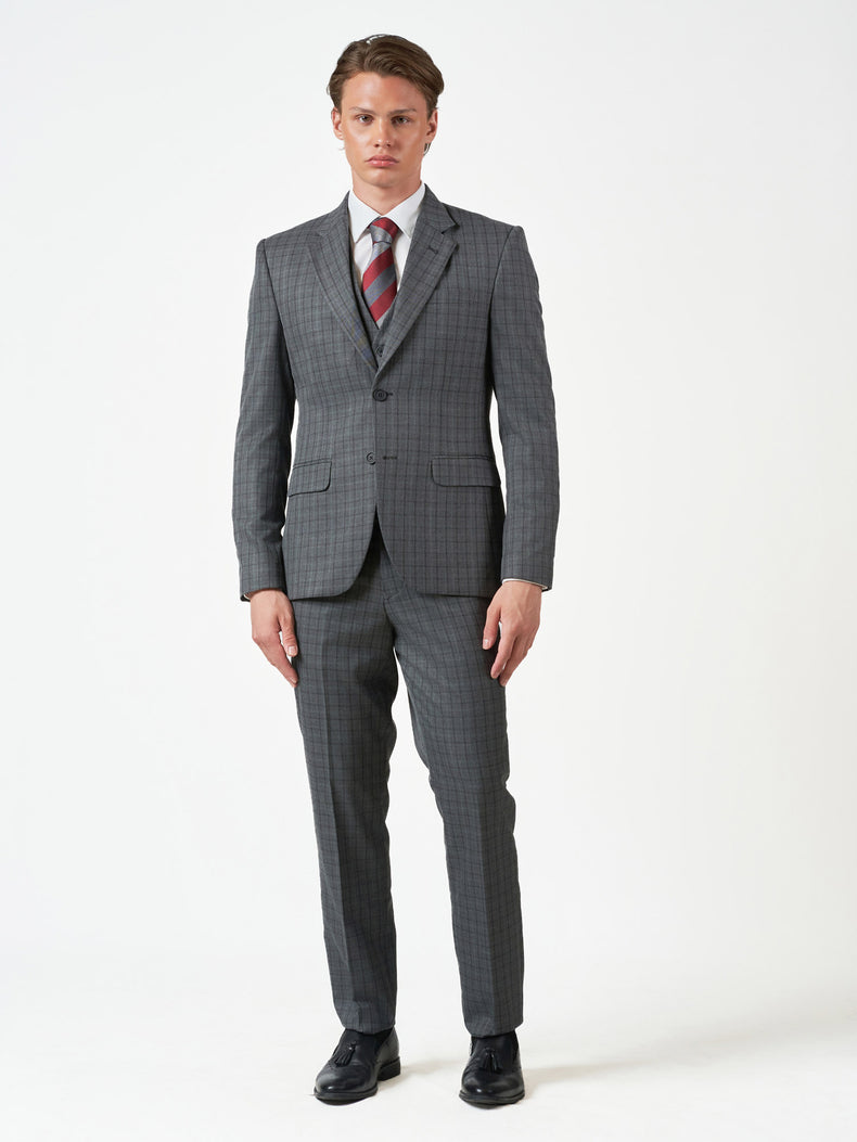 Charcoal Grey Check 3-Piece Slim Fit Suit