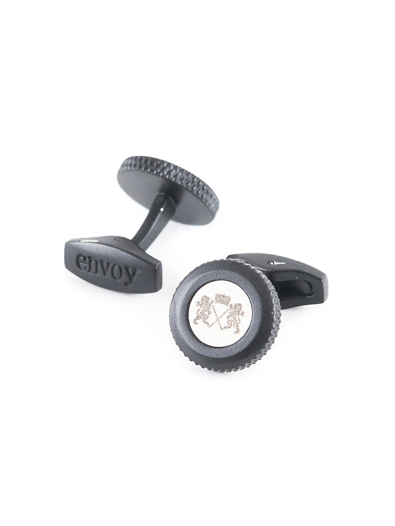 Textured Round Black Cufflinks