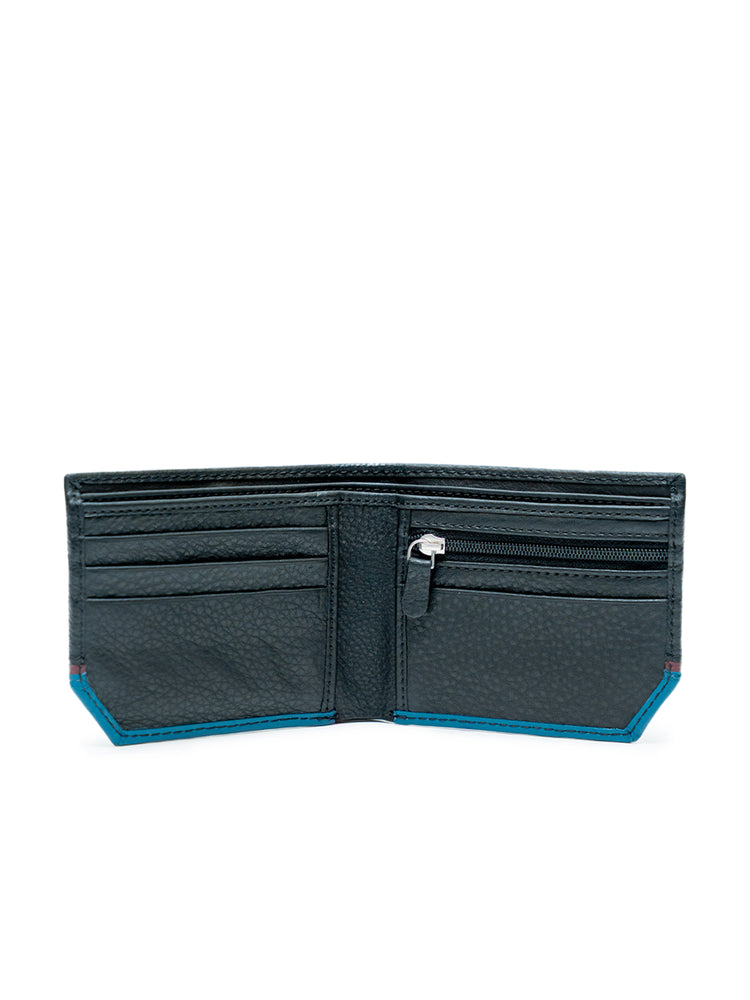 Men’s Smooth Finish Black with Blue Design Full Grain Leather Wallet