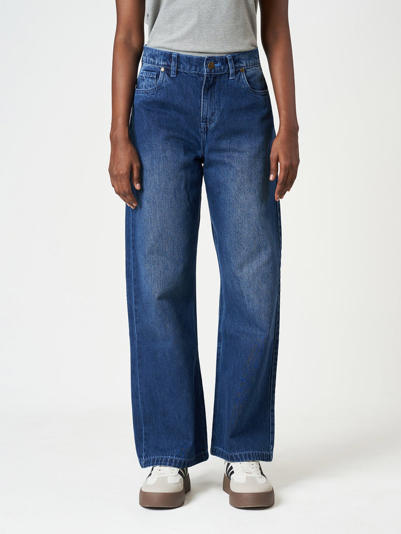 Cotton Blue High-Waisted Straight-Leg Jeans