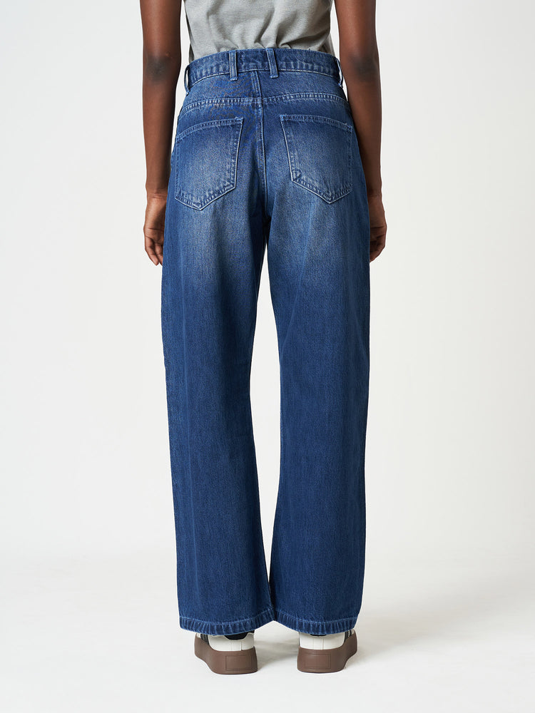 Cotton Blue High-Waisted Straight-Leg Jeans