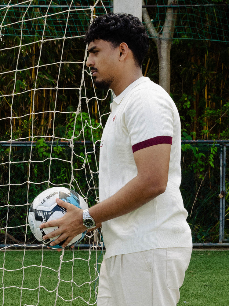 Off White Cotton Knit Polo