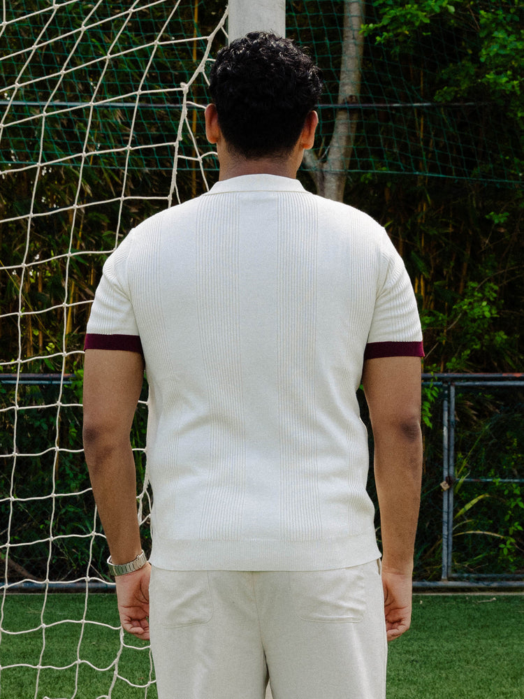 Off White Cotton Knit Polo