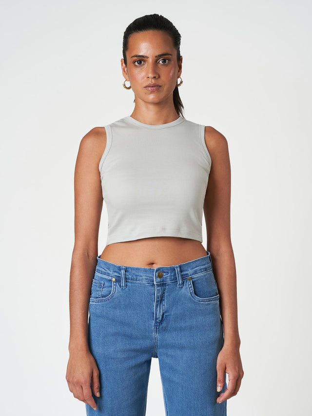 Cropped Cotton Tank Top Fitted Sleeveless Crew Neck