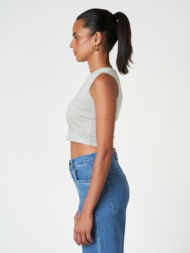 Cropped Cotton Tank Top Fitted Sleeveless Crew Neck
