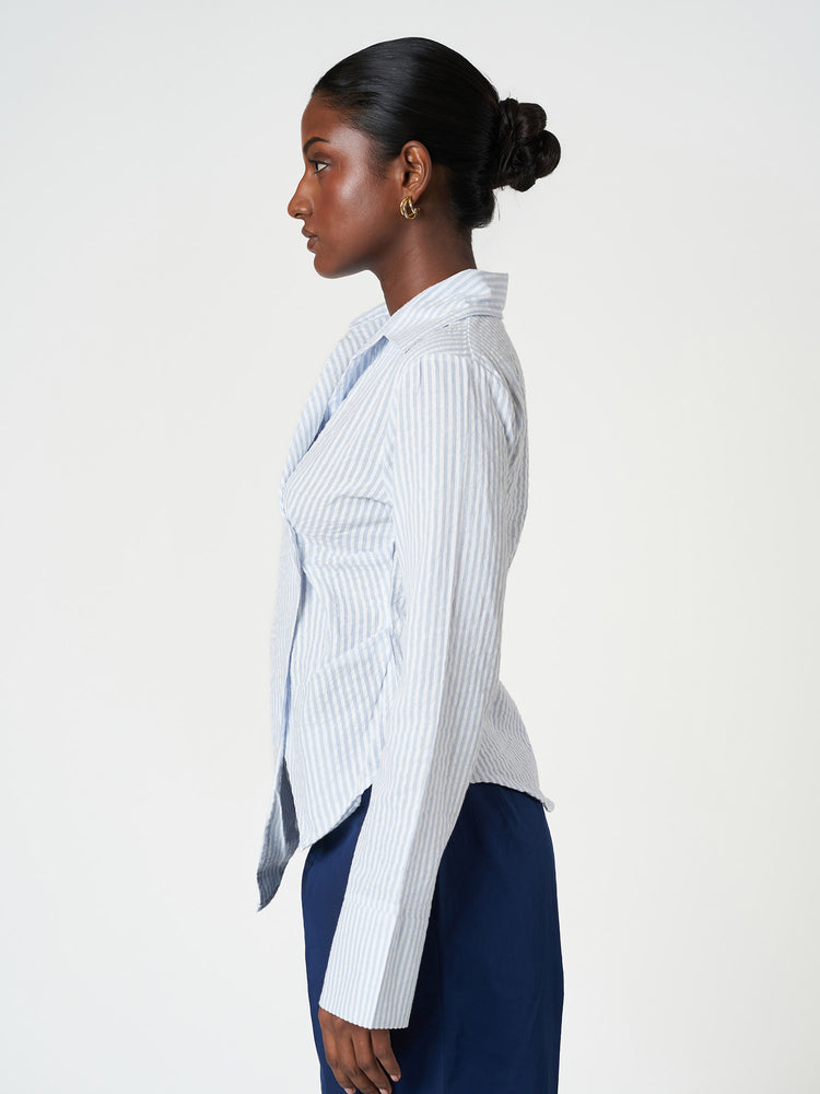 Light Blue Striped Long Sleeve Wrap Shir