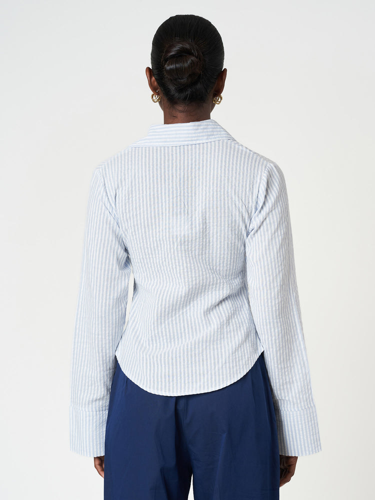 Light Blue Striped Long Sleeve Wrap Shir