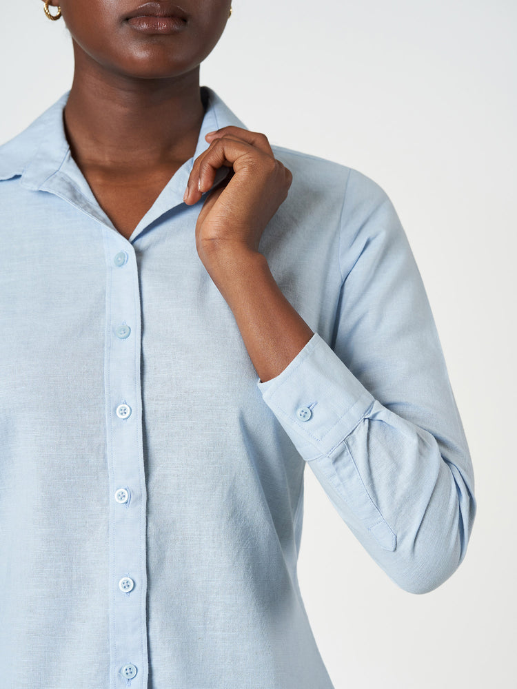 Light Blue Linen Classic Casual Shirt