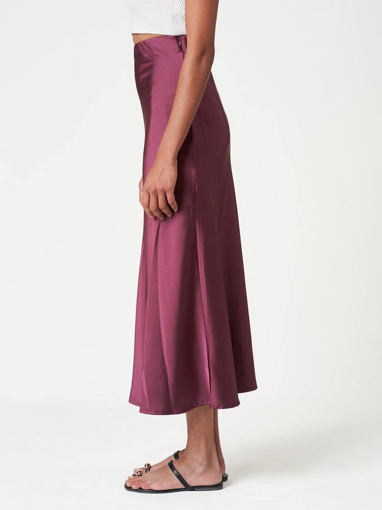 Satin Bias-Cut Midi Soft Drape Elegant Skirt