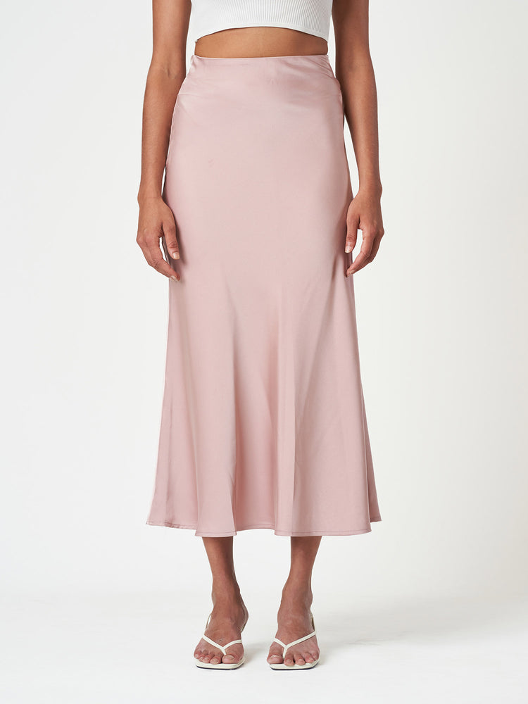 Satin Bias-Cut Midi Soft Drape Elegant Skirt