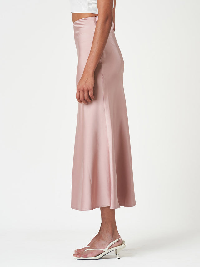 Satin Bias-Cut Midi Soft Drape Elegant Skirt
