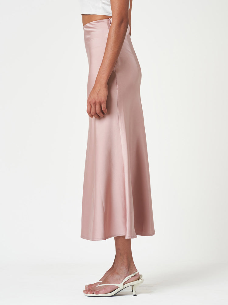 Satin Bias-Cut Midi Soft Drape Elegant Skirt