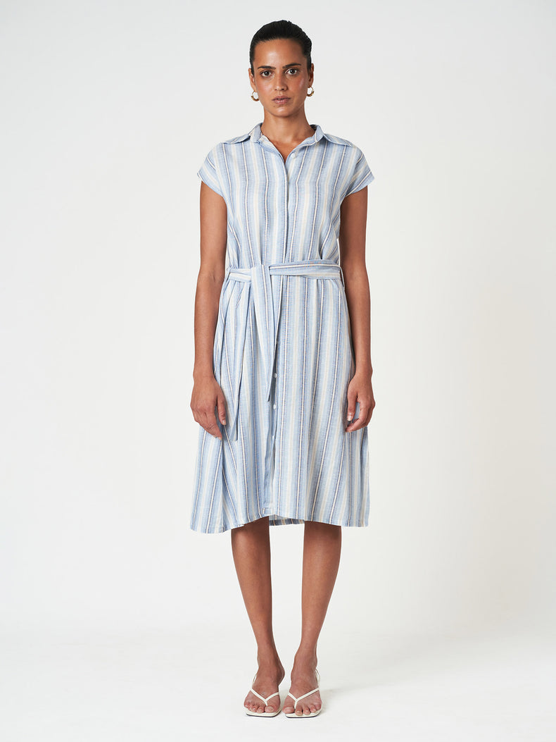 Sky Blue Striped Midi Relax Fit Frock