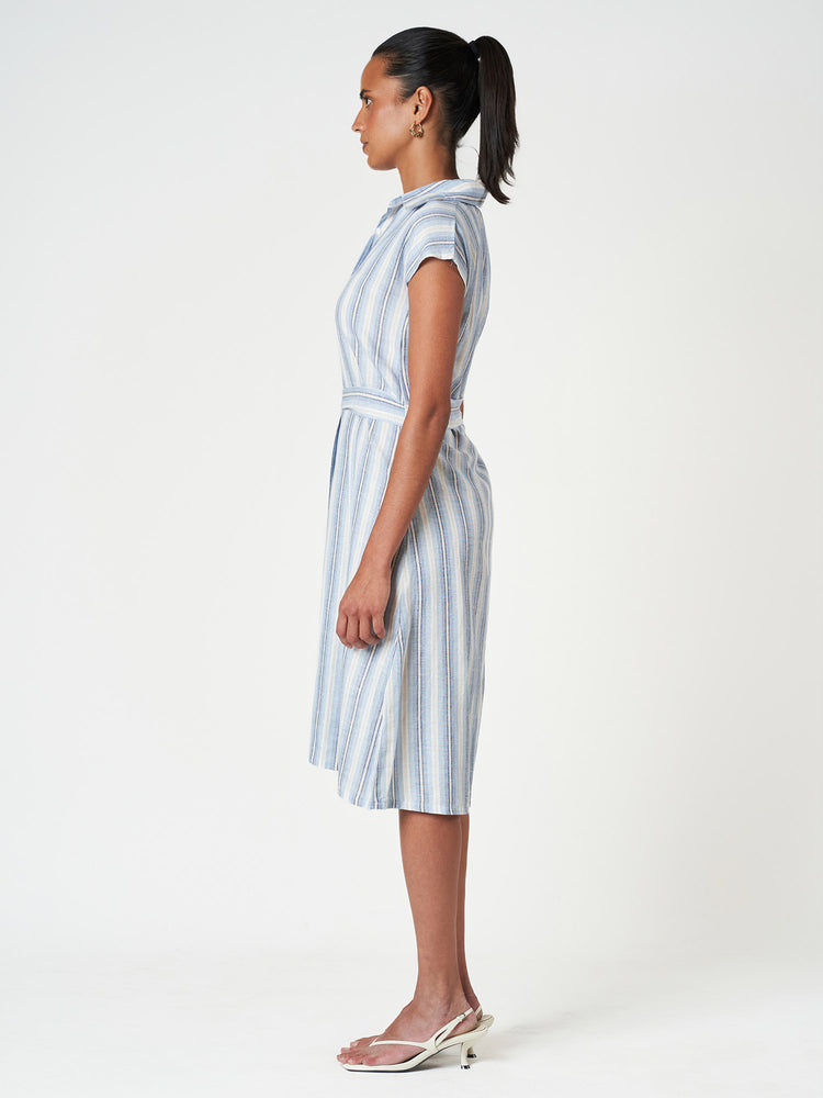 Sky Blue Striped Midi Relax Fit Frock